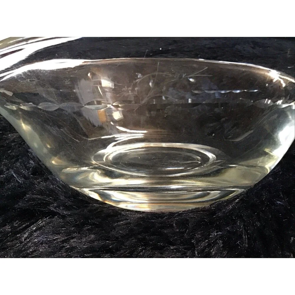 Princess House Heritage Cut Crystal Sauce Bowl Etched Floral 80s Retro Granny